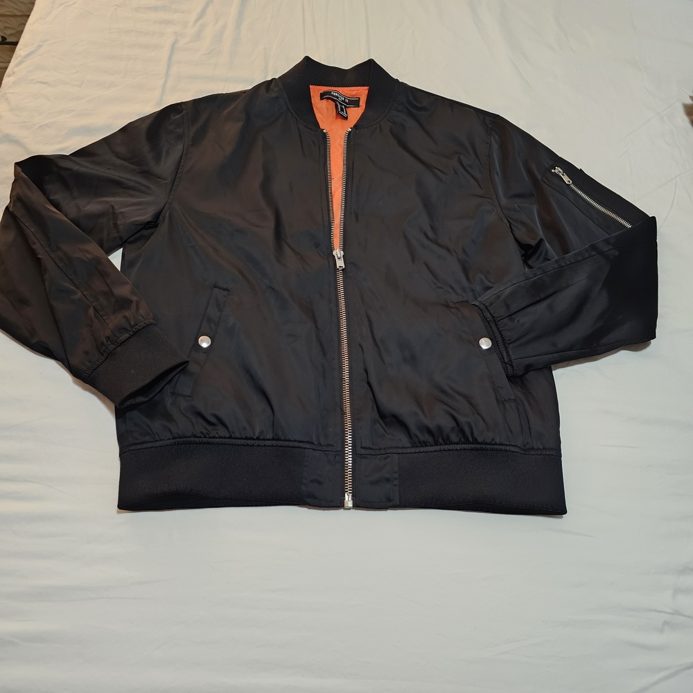 Forever 21 Black and Orange Bomber Jacket